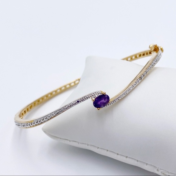 Gold Plated Amethyst Bangle Bracelet - Picture 9 of 9